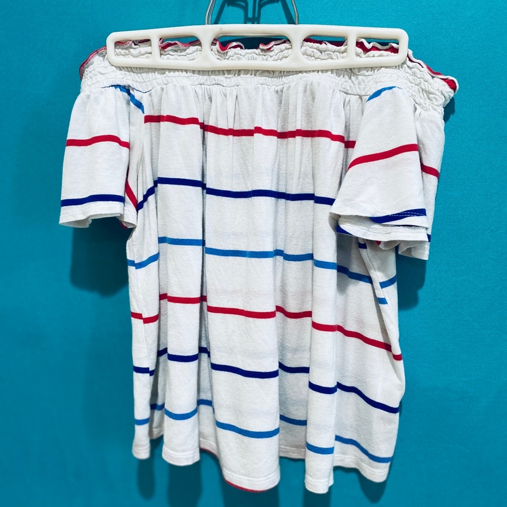 Off the Shoulder Red, White, and Blue Top